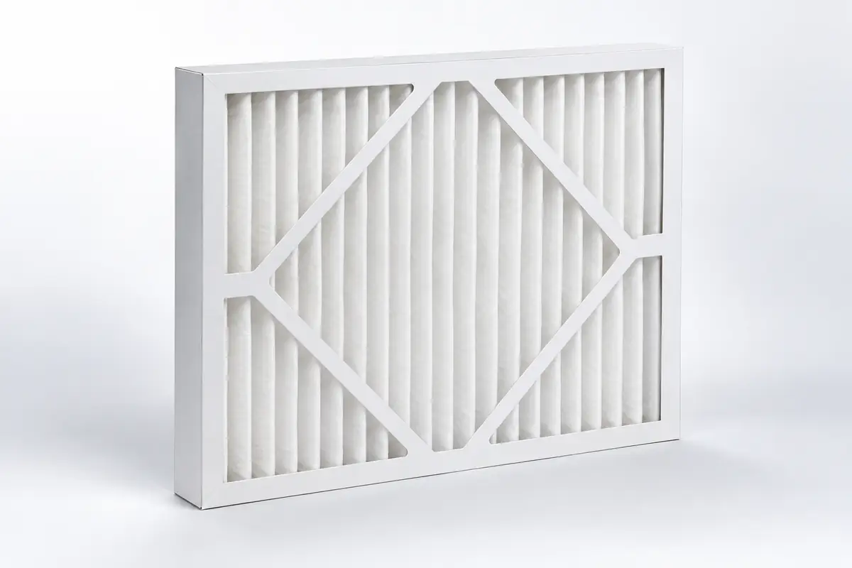 Pleated panel filters on a clean light background
