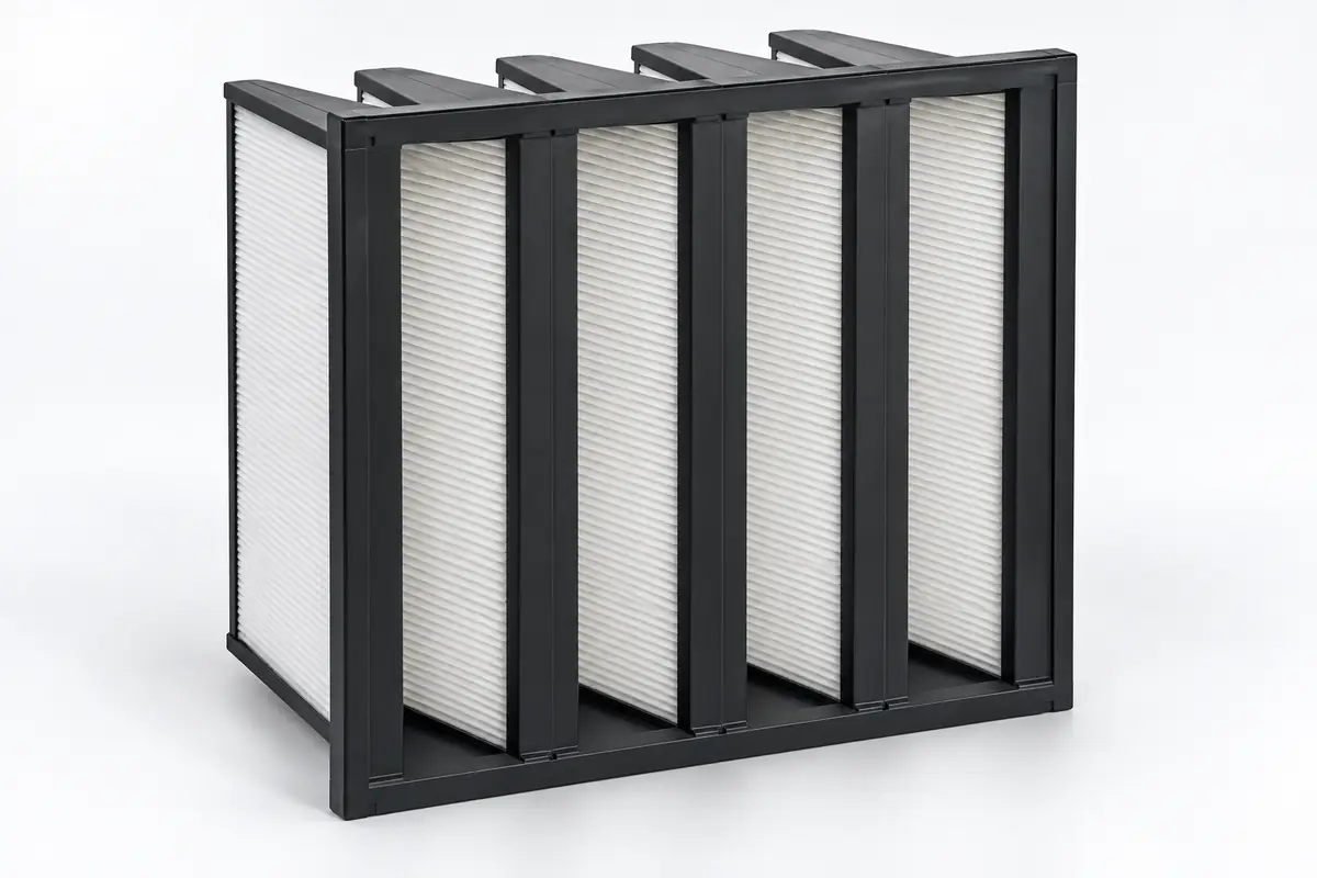 V-bank filters on a clean light background